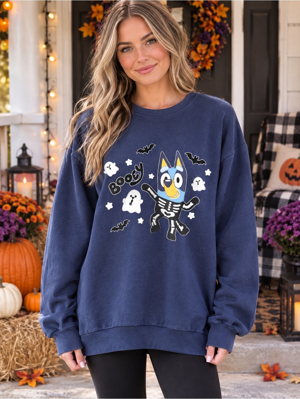 Bluey Navy Halloween Graphic Crewneck Sweatshirt - Women's